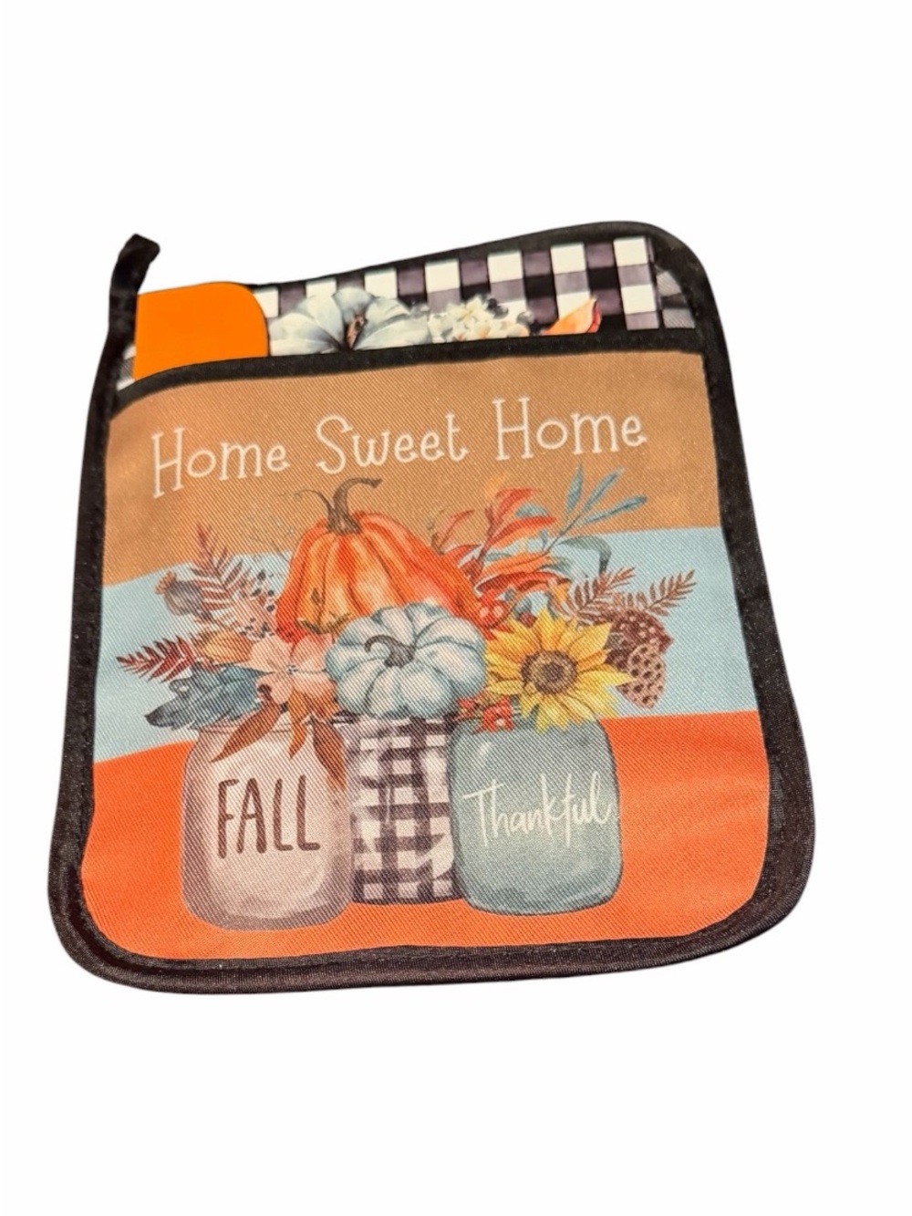 Fall Themed “Home Sweet Home” Pumpkin Pocket Pot Holder With Orange Spatula NWOT